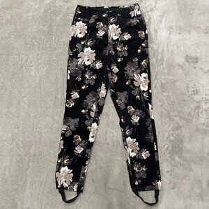 Isaac Mizrahi Live Floral Velvet Stirrup Pants Black Size 4 Skinny Leg